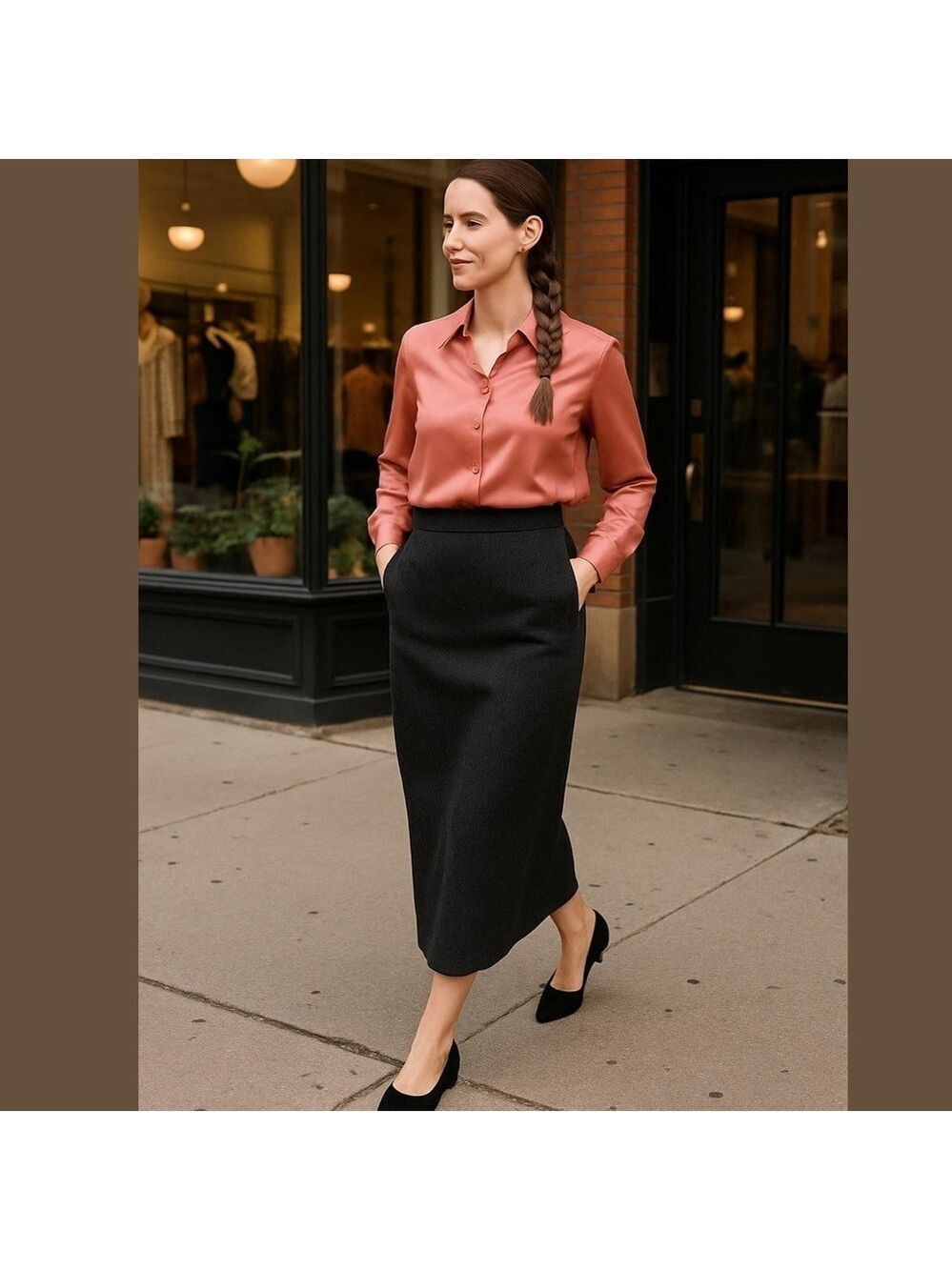 80s ANNE KLEIN WOOL GRAY LINED PENCIL MIDI COLUMN SKIRT W 2 SIDE POCKETS SZ 12
